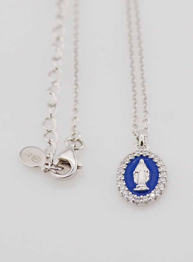 Collier Vierge Miraculeuse Argent & Email Marine (pic 3)