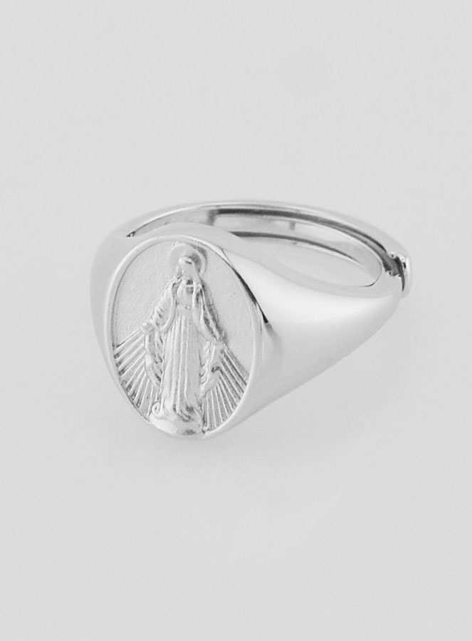 Bague Chevalière en Argent Vierge Miraculeuse - Taille 46-52 (pic 2)