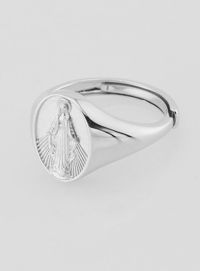 Bague Chevalière en Argent Vierge Miraculeuse - Taille 52-56 (pic 3)