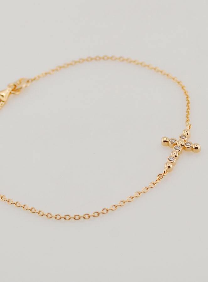 Bracelet Religieux en Plaqué Or - Croix Zircons Ronds (pic 2)