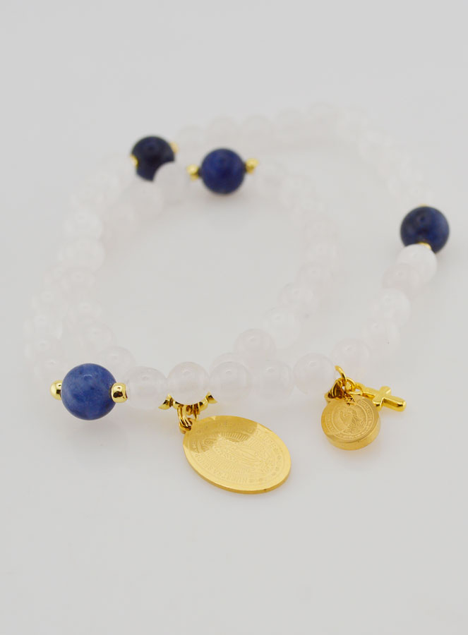 Bracelet Chapelet Jade Blanc & Sodalite - ND de Guadalupe (pic 2)