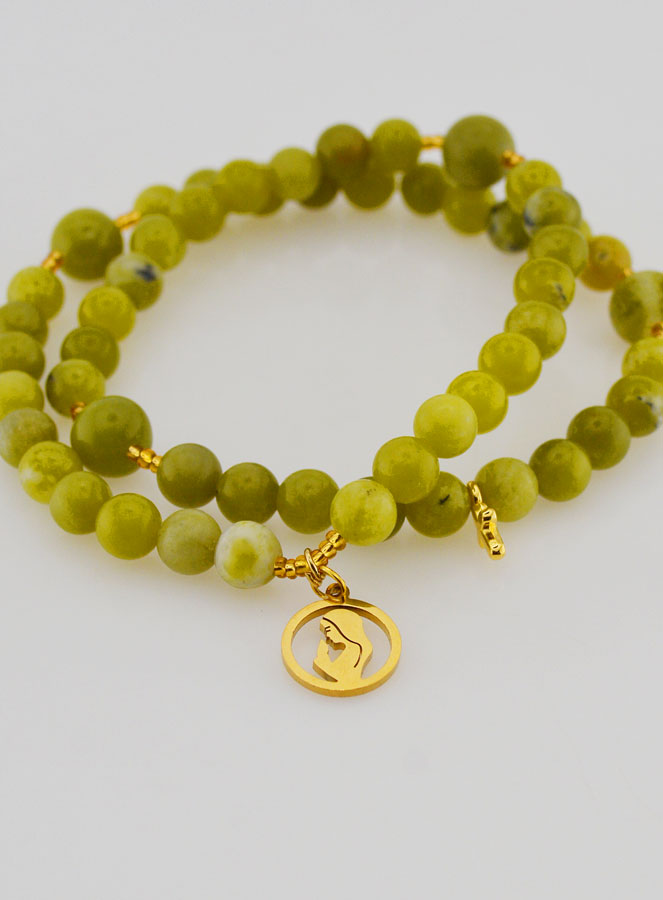 Bracelet Chapelet Jade Vert & Vierge Marie (pic 2)