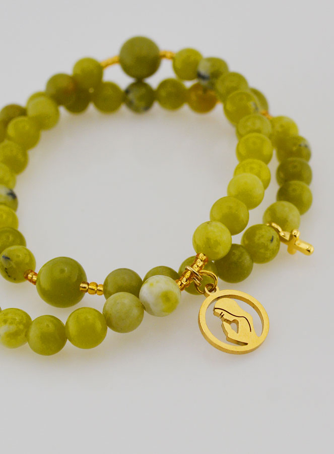Bracelet Chapelet Jade Vert & Vierge Marie (pic 3)