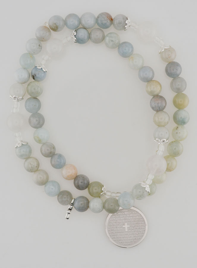 Bracelet Chapelet Aigue Marine & Notre Père (pic 1)