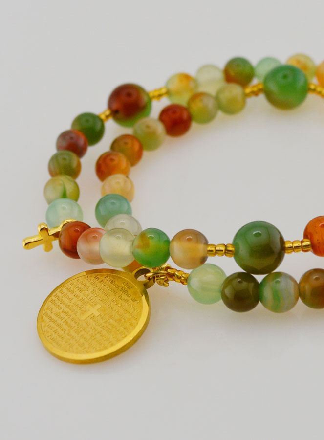 Bracelet Chapelet en Pierres Naturelles d'Agate & Notre Père (pic 4)