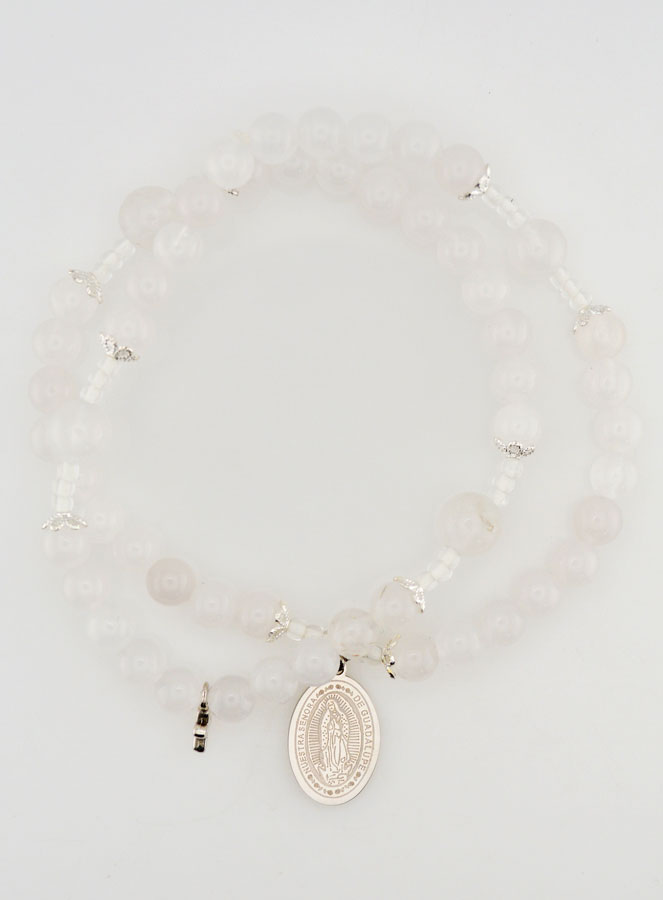 Bracelet Chapelet en Pierre de Jade Blanc - ND de Guadalupe (pic 1)