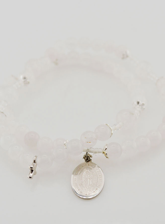 Bracelet Chapelet en Pierre de Jade Blanc - ND de Guadalupe (pic 2)