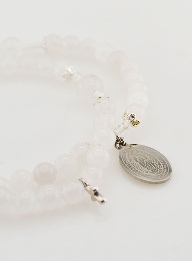 Bracelet Chapelet en Pierre de Jade Blanc - ND de Guadalupe (pic 3)