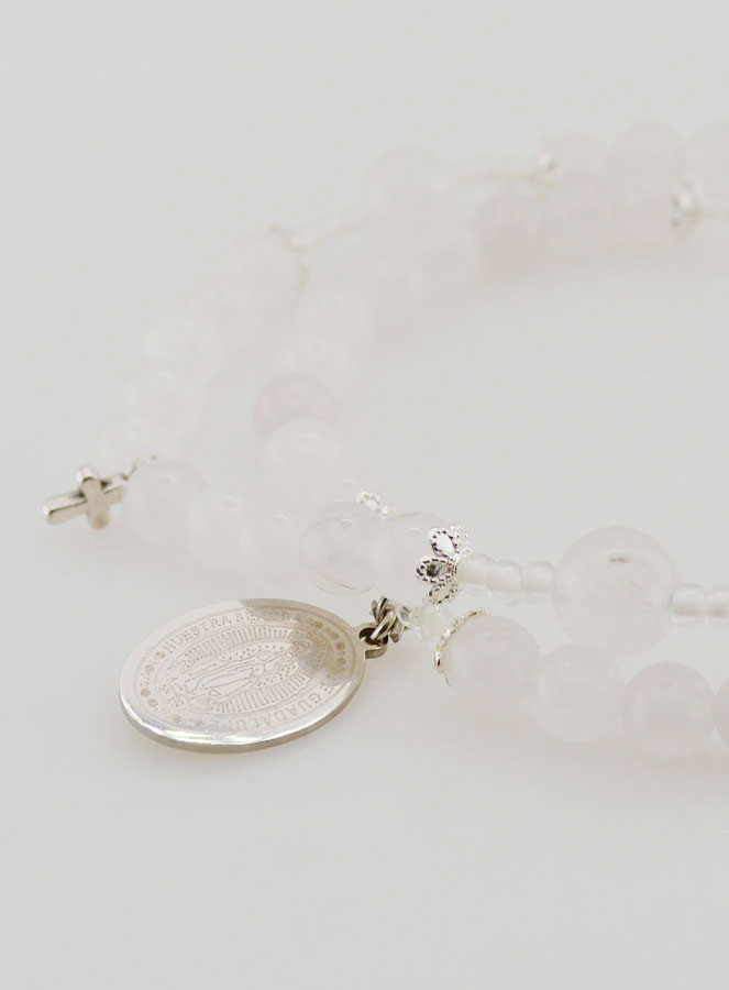Bracelet Chapelet en Pierre de Jade Blanc - ND de Guadalupe (pic 4)