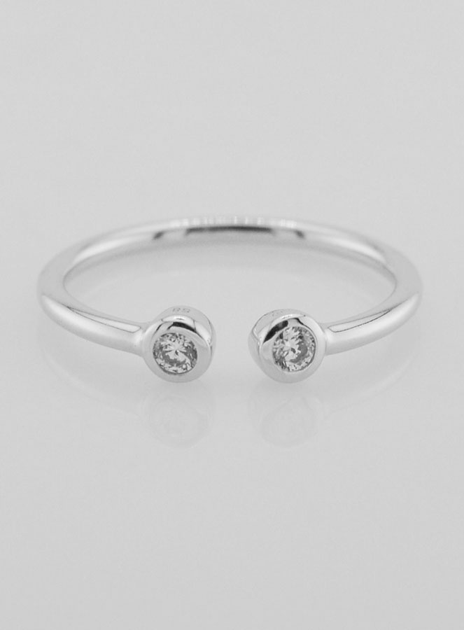 Bague Anneau Ouvert en Argent et Zircons - T58 (pic 1)