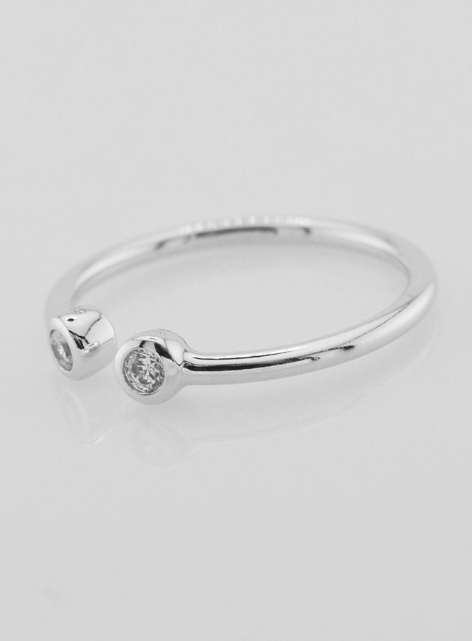 Bague Anneau Ouvert en Argent et Zircons - T58 (pic 2)