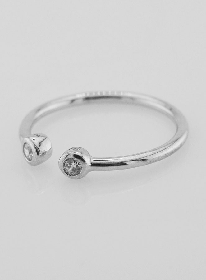 Bague Anneau Ouvert en Argent et Zircons - T60 (pic 2)