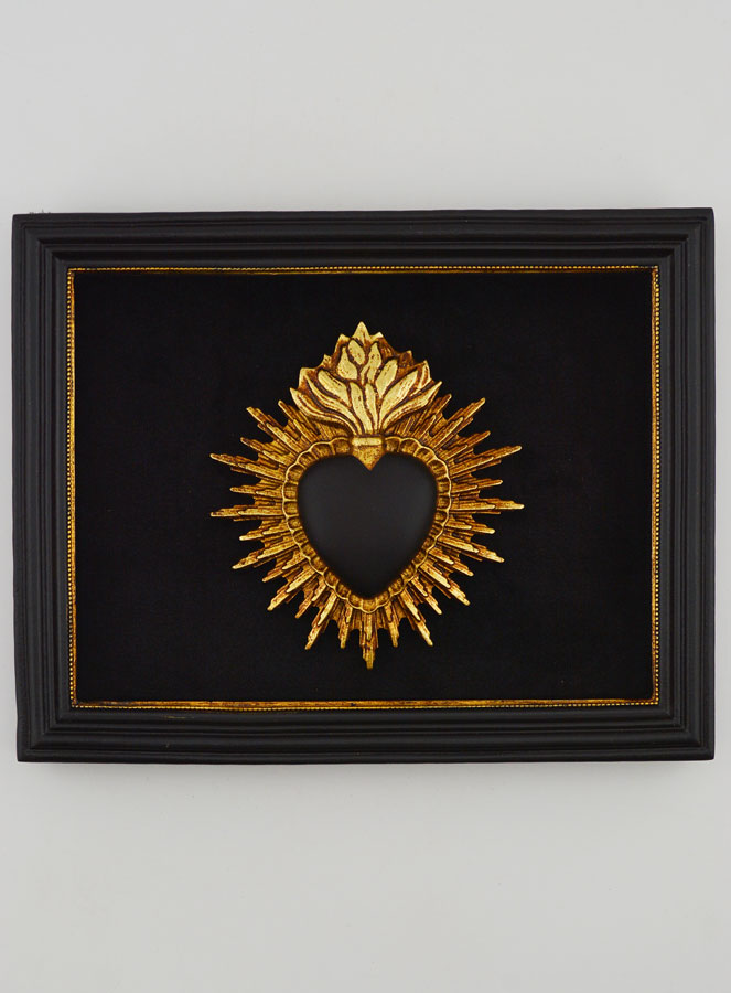 Ex Voto Mural Coeur Noir & Or sur Velours - 16cm (pic 1)