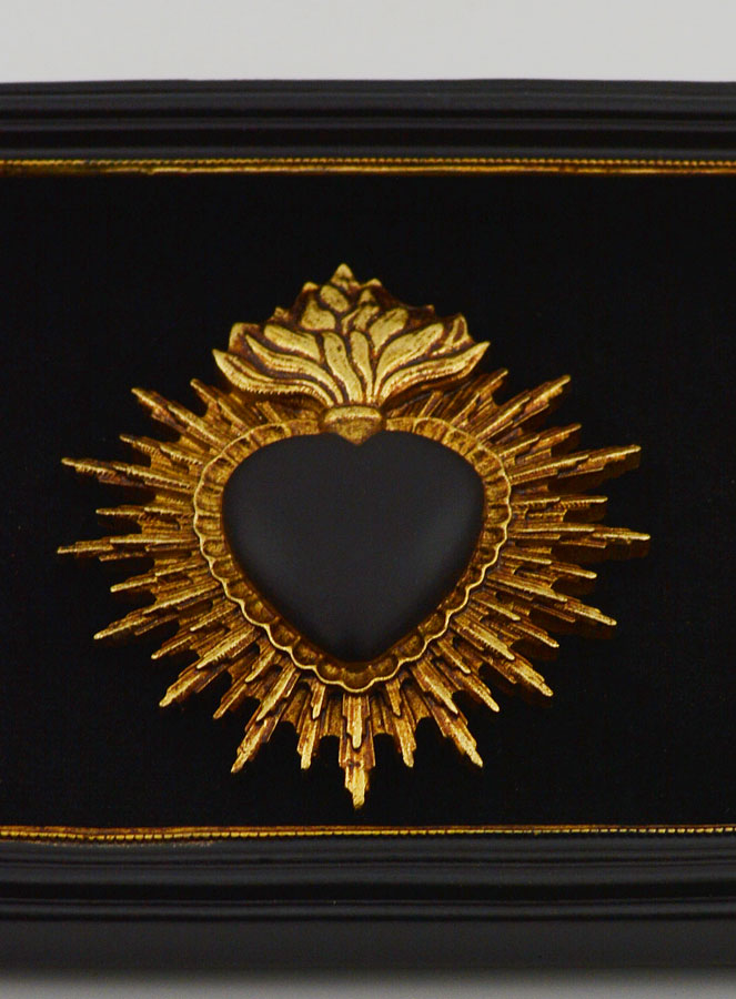 Ex Voto Mural Coeur Noir & Or sur Velours - 16cm (pic 2)