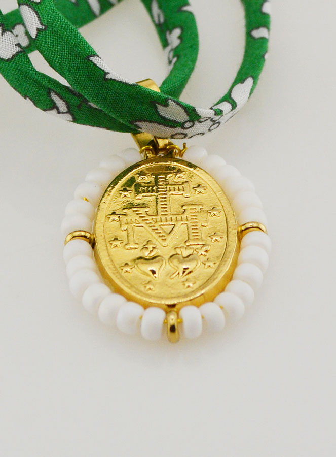 Collier Religieux Cordon Liberty Vert - Miraculeuse Perlée (pic 3)