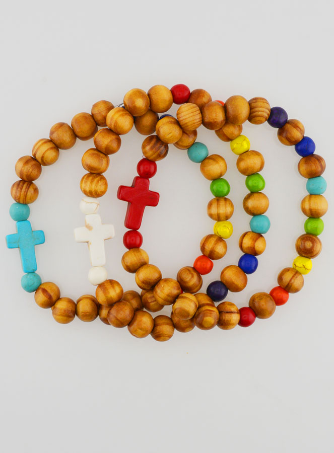 Lot de 3 de Bracelets Religieux en Bois  Avec Croix (pic 1)