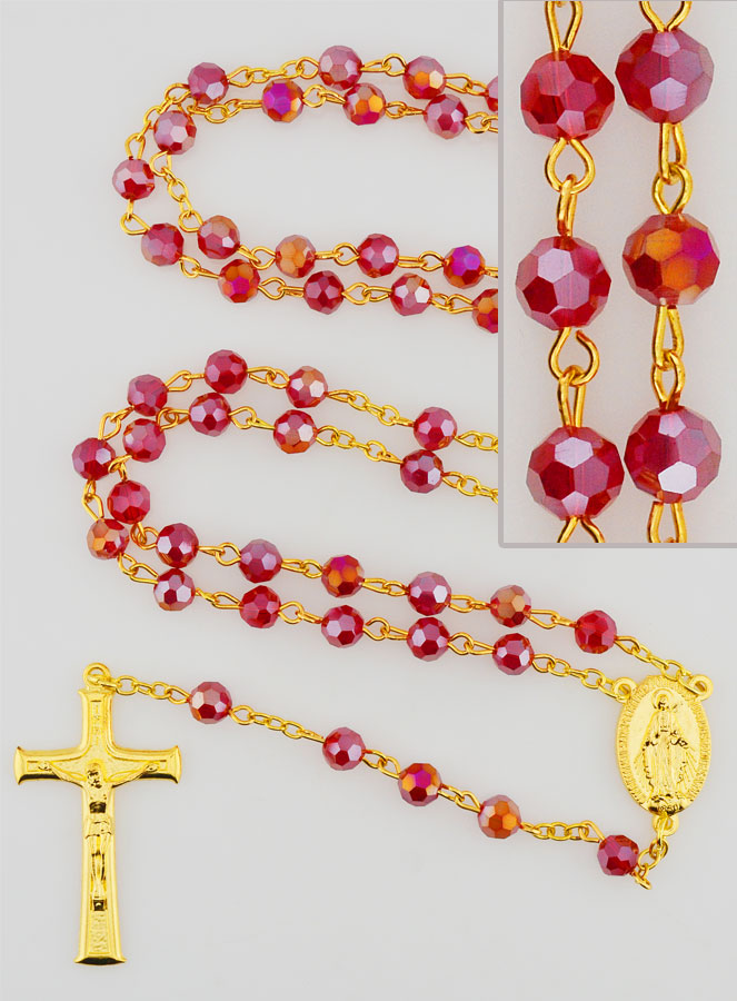 Chapelet Médaille Miraculeuse en Perles Facettées - Rouge (pic 1)