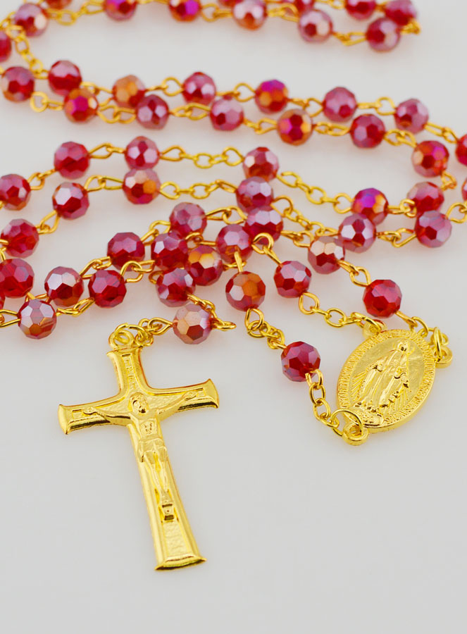 Chapelet Médaille Miraculeuse en Perles Facettées - Rouge (pic 2)