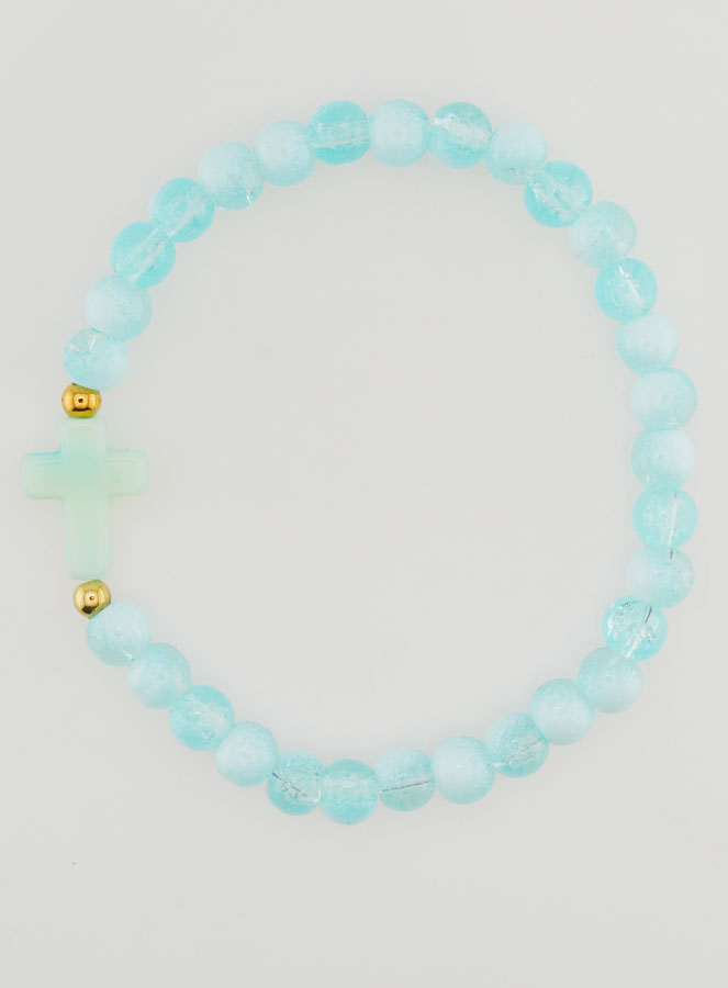 Bracelet Religieux Avec Croix & Perles en Verre Bleu (pic 1)