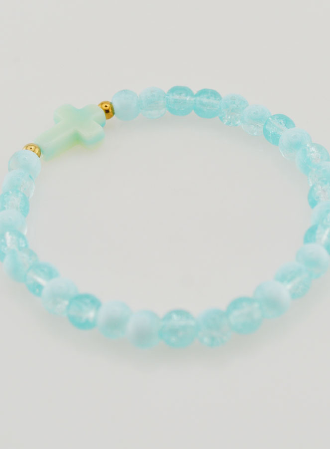Bracelet Religieux Avec Croix & Perles en Verre Bleu (pic 4)