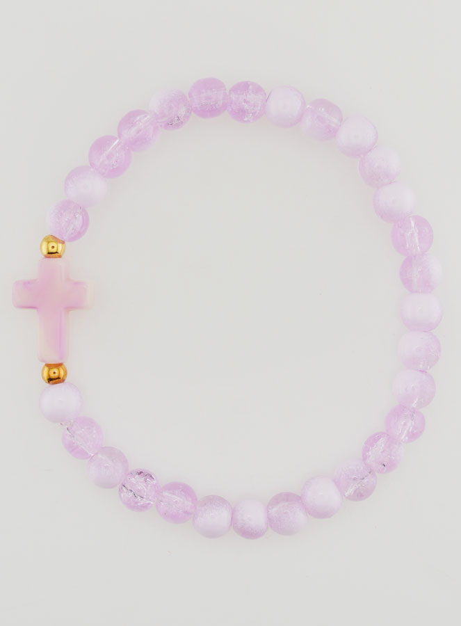 Bracelet Religieux Avec Croix & Perles en Verre Violet (pic 1)