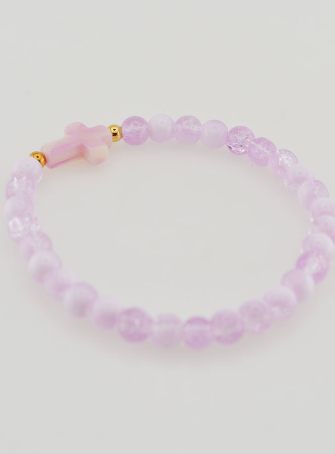 Bracelet Religieux Avec Croix & Perles en Verre Violet (pic 4)