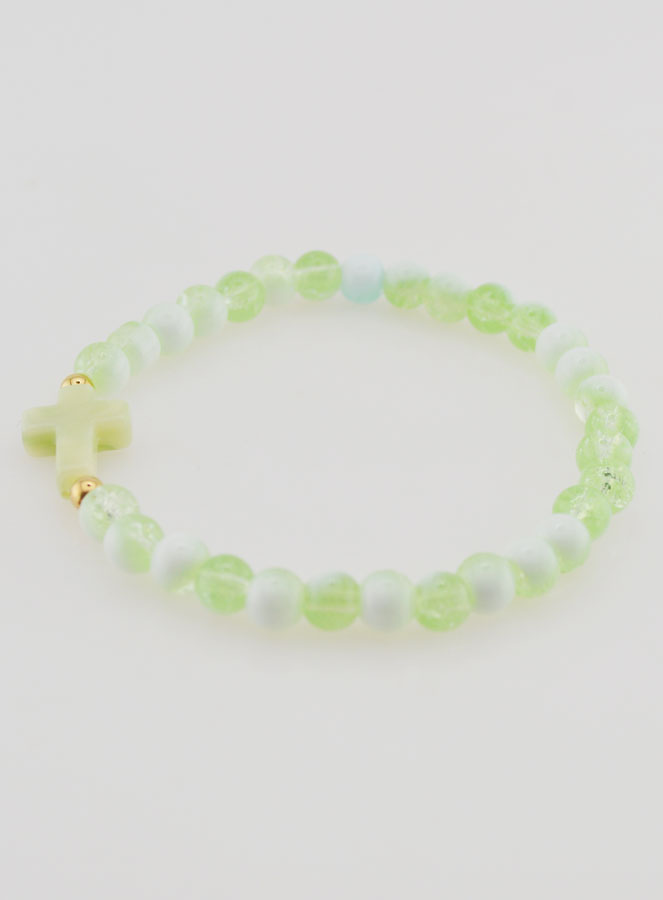 Bracelet Religieux Avec Croix & Perles en Verre Vert (pic 2)