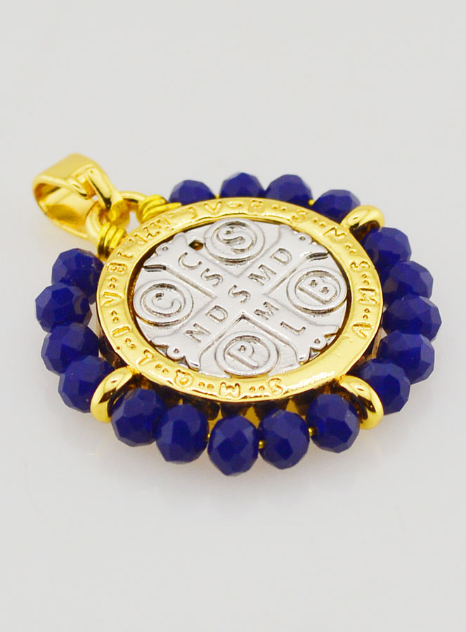 Médaille de Saint Benoît en Laiton & Verre Bleu (pic 3)
