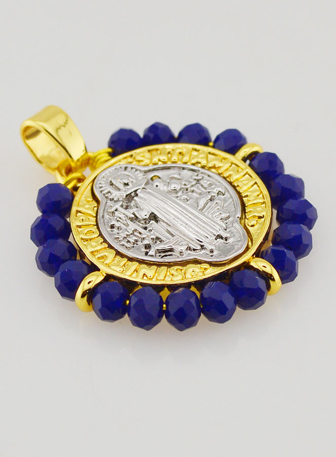 Médaille de Saint Benoît en Laiton & Verre Bleu (pic 4)