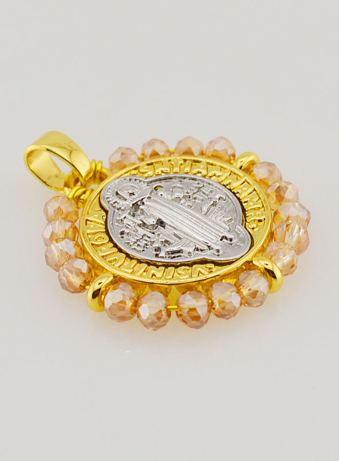 Médaille de Saint Benoît en Laiton & Verre Rose (pic 4)