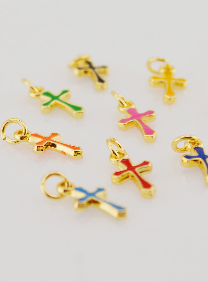 Lot de 10 Breloques Mini Croix Multicolores 10mm (pic 2)