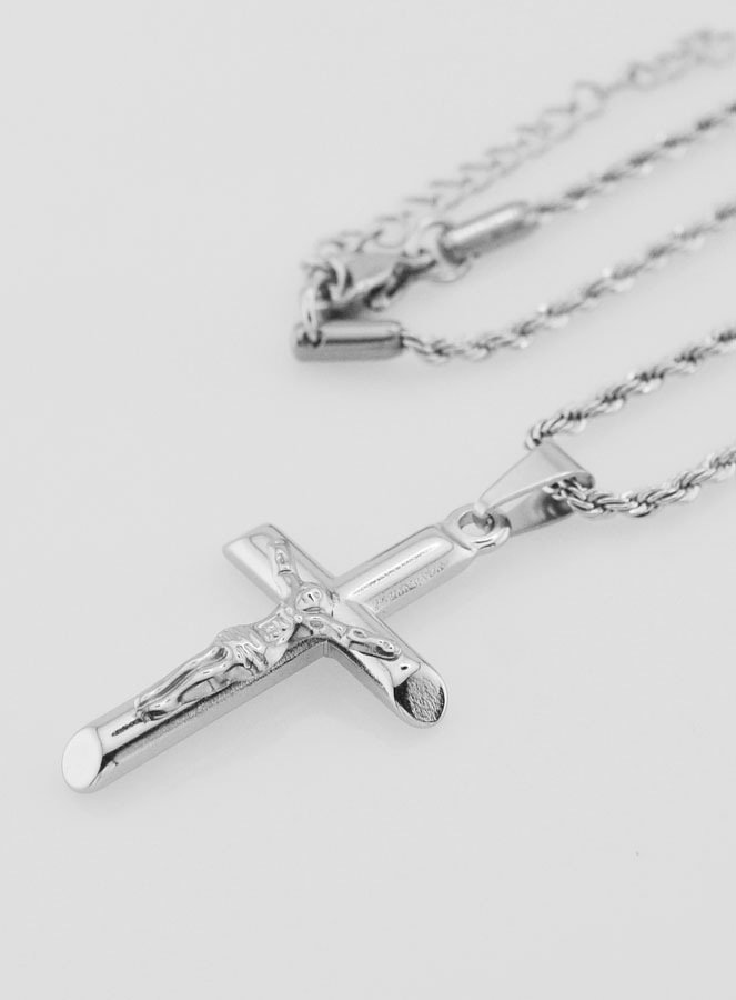 Collier Religieux Croix du Christ en Inox Argenté (pic 1)