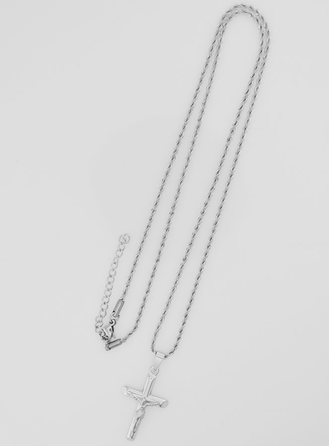Collier Religieux Croix du Christ en Inox Argenté (pic 2)