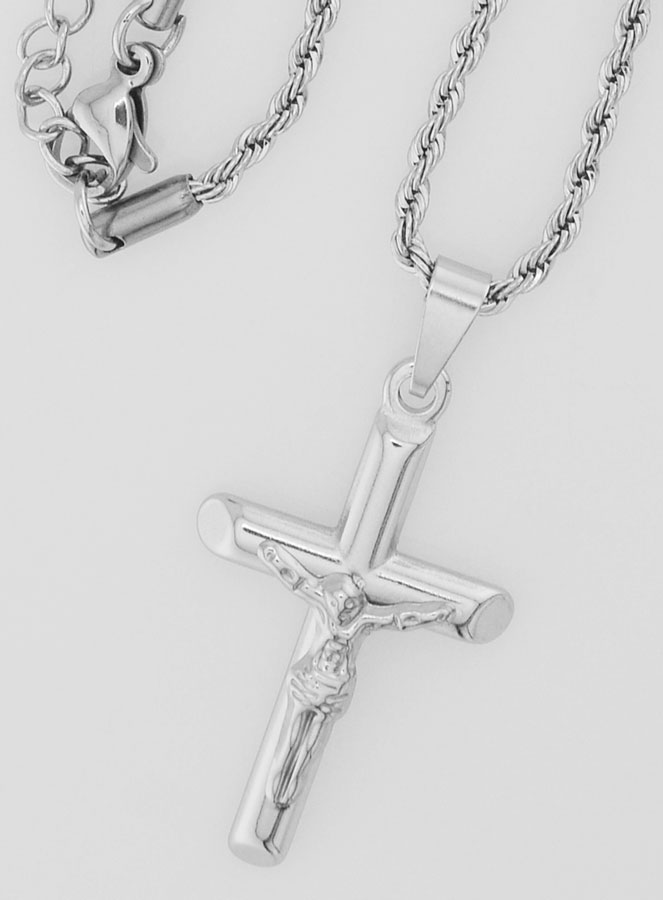 Collier Religieux Croix du Christ en Inox Argenté (pic 4)