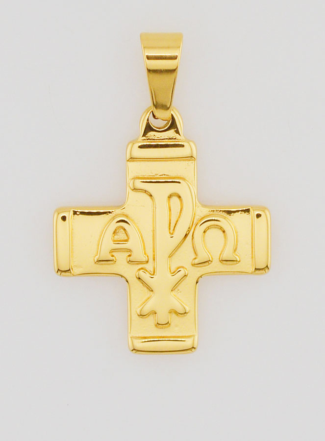 Pendentif Croix Chrisme Or - Pax, Alpha & Omega (pic 1)