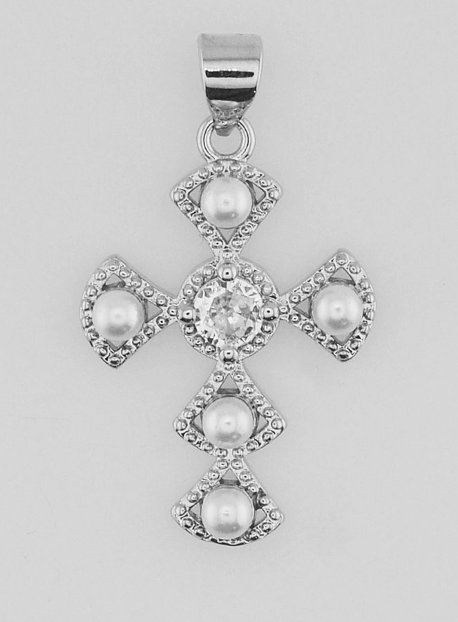 Pendentif Croix en Laiton Argenté 23mm (pic 1)