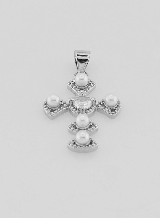 Pendentif Croix en Laiton Argenté 23mm (pic 2)