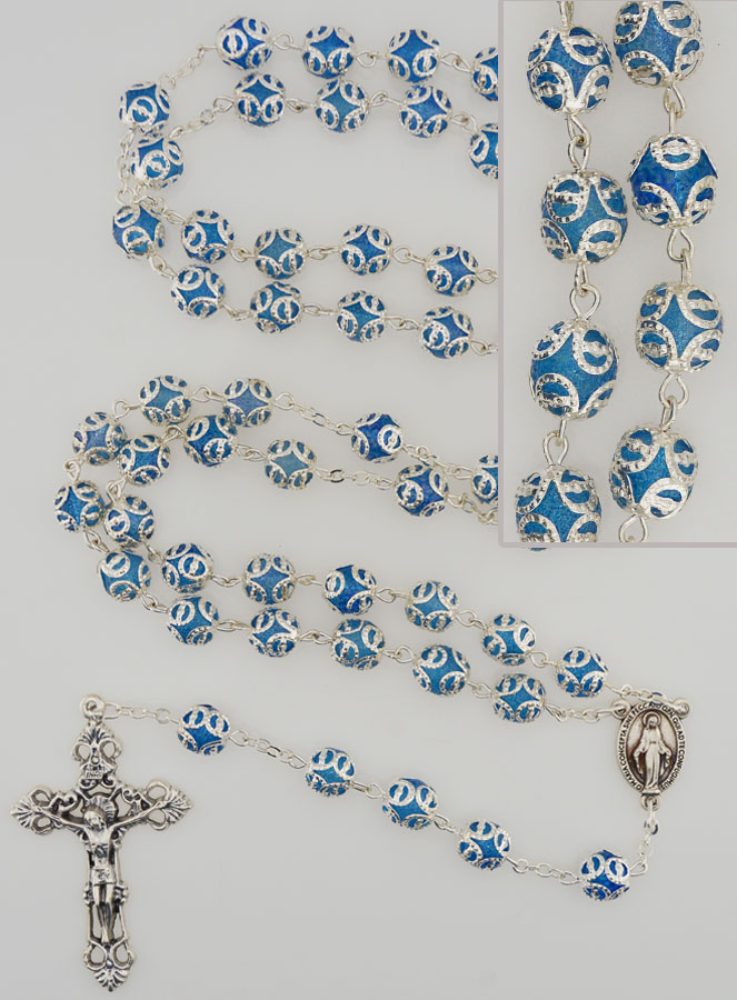 Chapelet Vierge Miraculeuse & Croix Baroque - Bleu (pic 1)