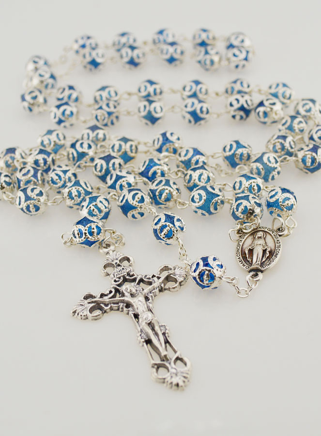 Chapelet Vierge Miraculeuse & Croix Baroque - Bleu (pic 2)