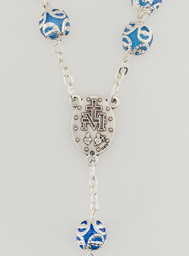 Chapelet Vierge Miraculeuse & Croix Baroque - Bleu (pic 4)