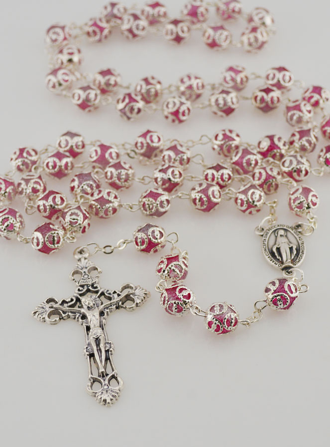 Chapelet Vierge Miraculeuse & Croix Baroque - Rose (pic 2)