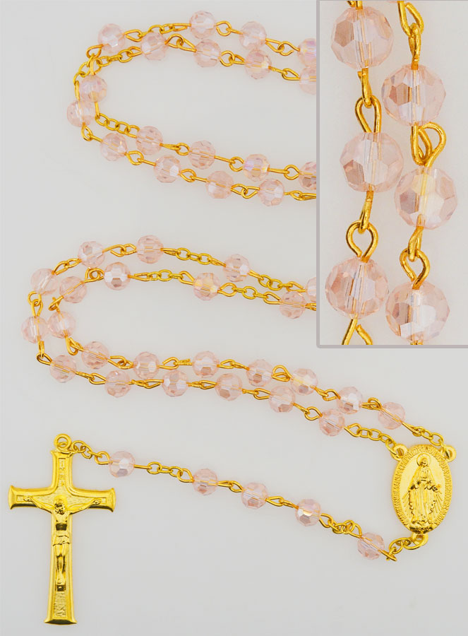 Chapelet en Cristal Rose &  Médaille Miraculeuse (pic 1)