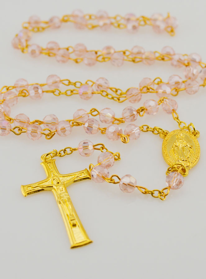 Chapelet en Cristal Rose &  Médaille Miraculeuse (pic 2)
