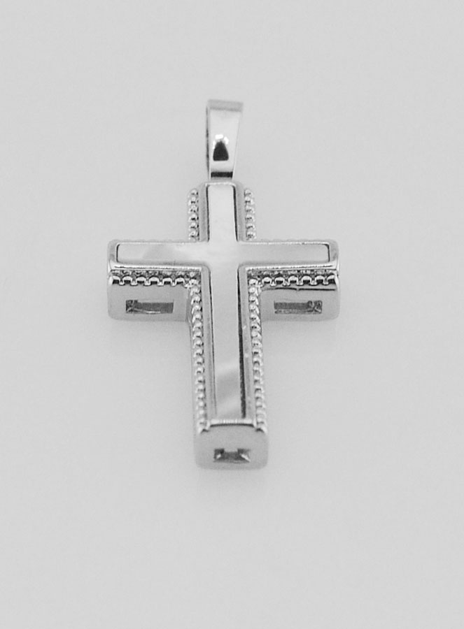 Pendentif Croix en Nacre et Laiton Argenté (pic 2)