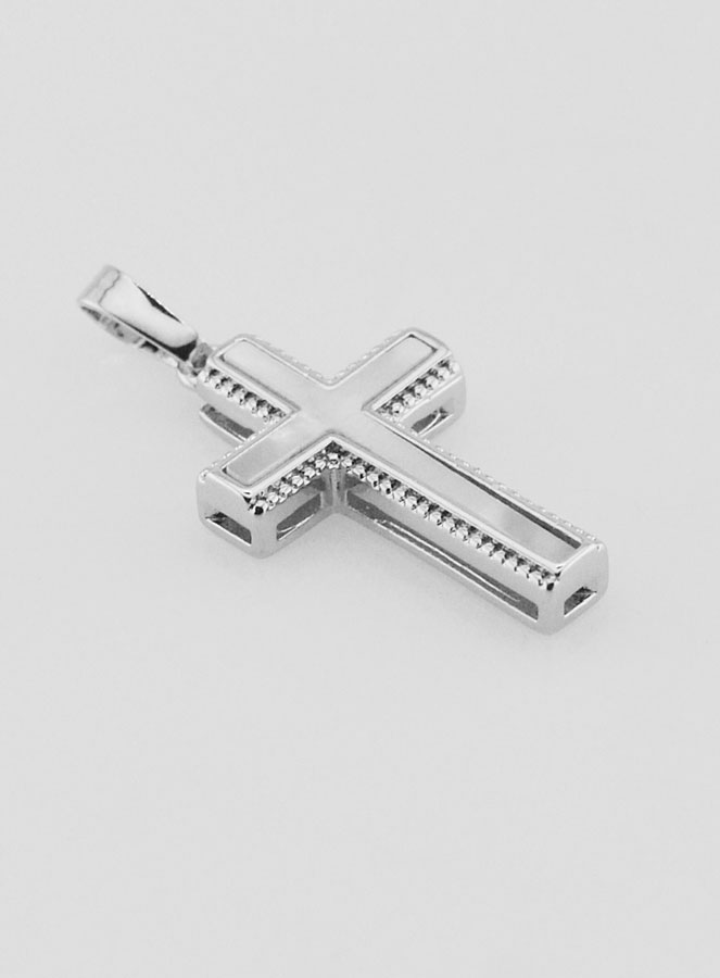 Pendentif Croix en Nacre et Laiton Argenté (pic 3)
