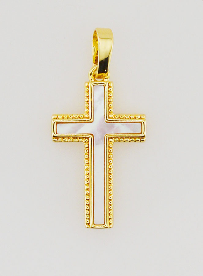 Pendentif Croix en Nacre et Laiton Doré (pic 1)