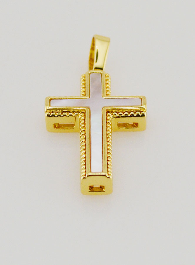 Pendentif Croix en Nacre et Laiton Doré (pic 2)