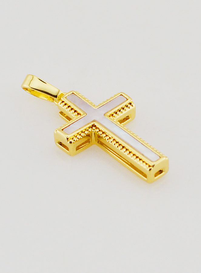 Pendentif Croix en Nacre et Laiton Doré (pic 3)