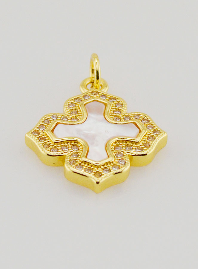 Pendentif Croix Carrée Nacre Laiton & Strass (pic 2)