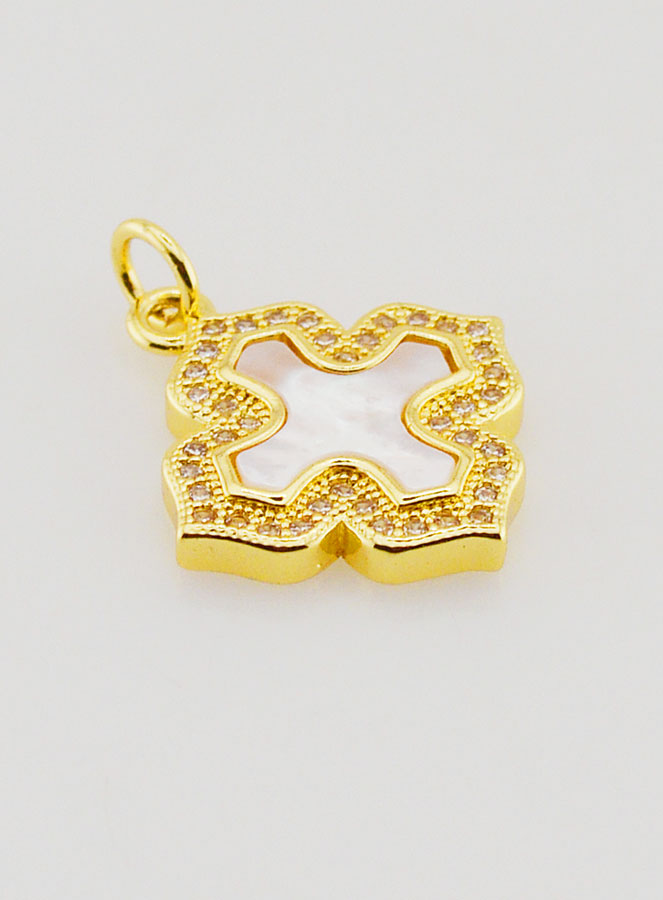 Pendentif Croix Carrée Nacre Laiton & Strass (pic 3)